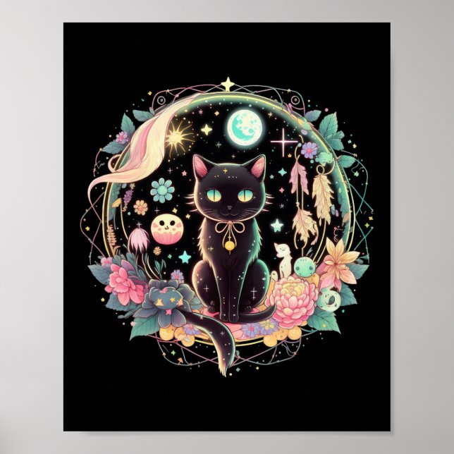 Poster Moon Phases Cristal Witchy Black Cat Kawaii P (Frente)