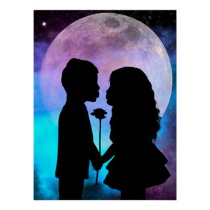 Pôster Moon Silhouette Young Love Glossy Poster
