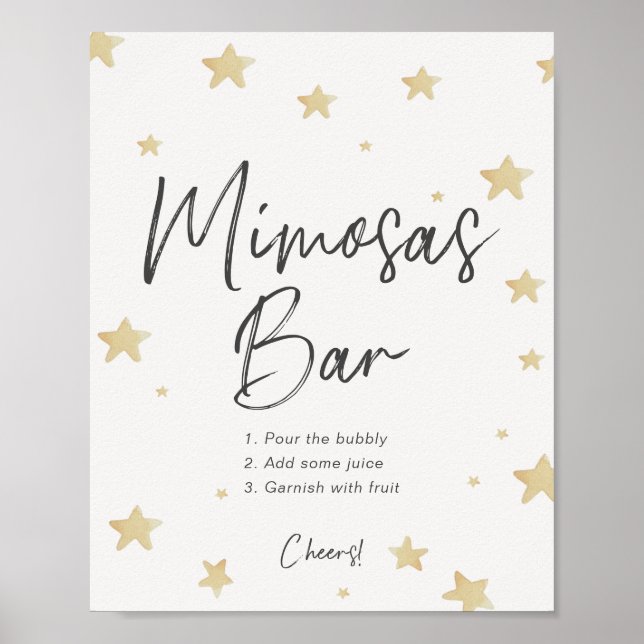 Poster Moon Stars Chá de fraldas Mimosa Sinal Bar (Frente)