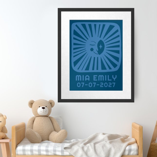 Poster Moonbeams Bonito Moon PERSONALIZADO NOME DE BEBÊ A (Moonbeams Cute Moon CUSTOM BABY NAME BIRTHDAY Art Poster
)