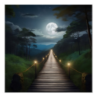 Pôster Moonlight Forest Path 