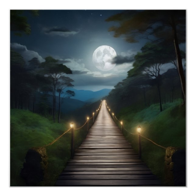 Pôster Moonlight Forest Path  (Frente)