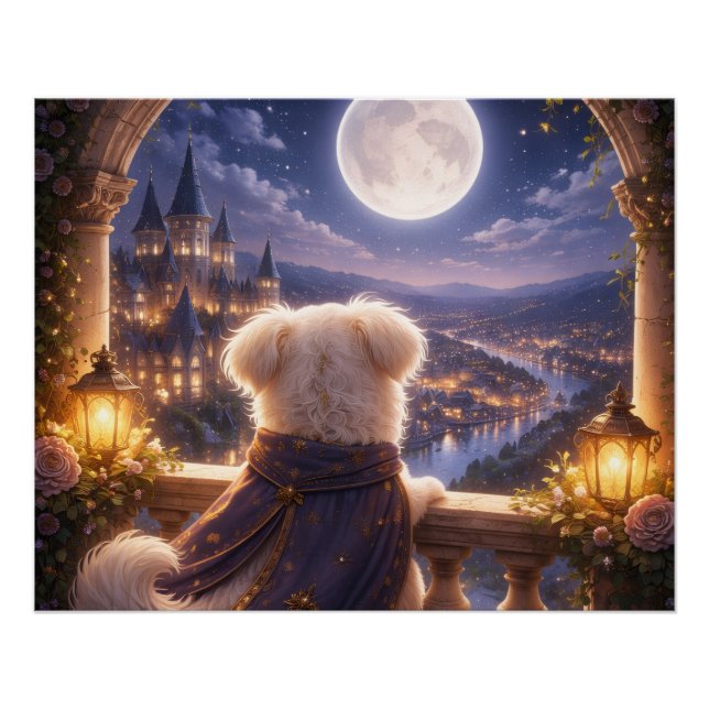 Pôster Moonlit Dream – Dog Watching a Magical City (Frente)