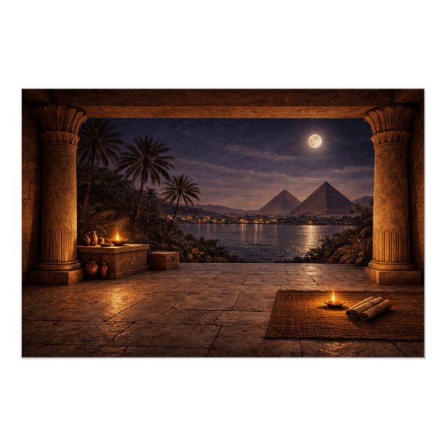 Pôster Moonlit Egyptian Pyramids Poster (Frente)