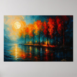Poster Moonlit Ember Grove Autumn Reflections