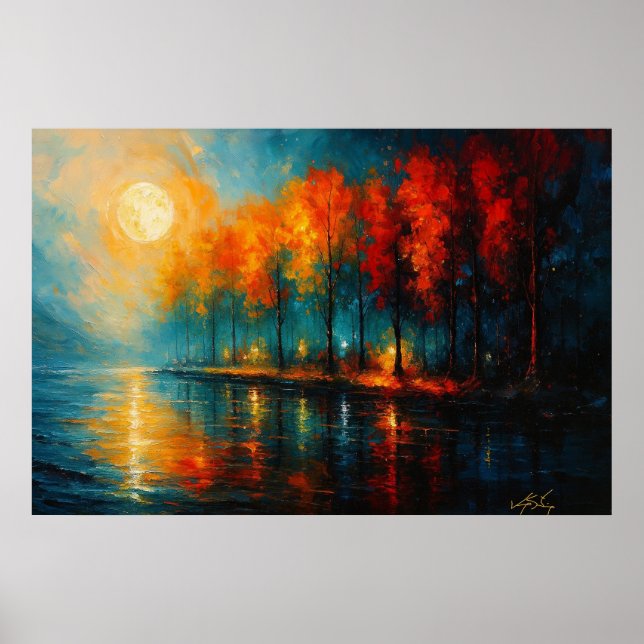 Poster Moonlit Ember Grove Autumn Reflections (Frente)