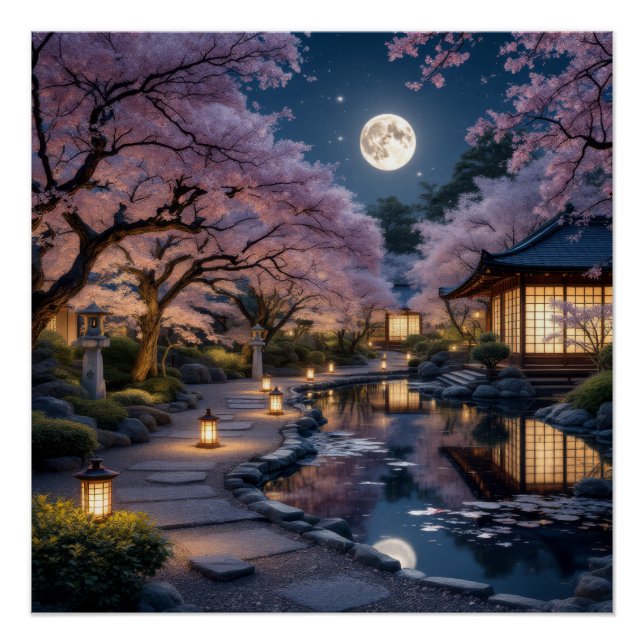 Pôster Moonlit Garden: Cherry Blossom Dreams (Frente)