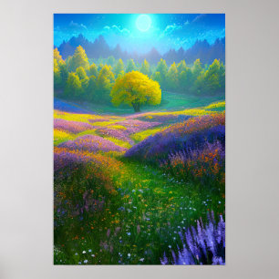 Poster Moonlit Grassy Field
