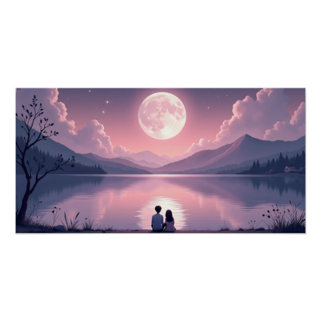 Pôster Moonlit Lake Romantic Night Valentine’s Day  (Frente)
