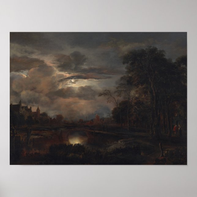 Poster Moonlit Landscape with Bridge (Frente)