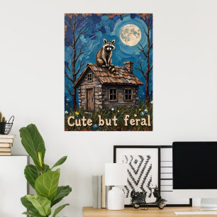 Poster Moonlit Lookout: Raccoon no Telhado de Cabina