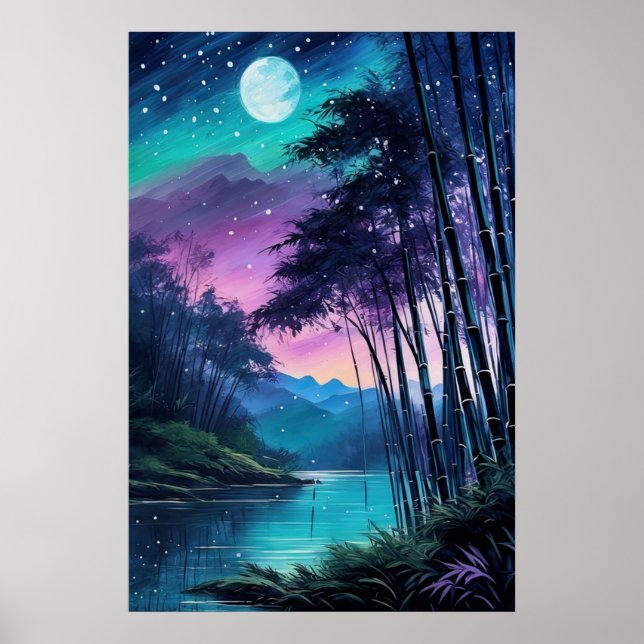 Poster Moonlit Oasis: Bamboo-Clad Riverbank (Frente)