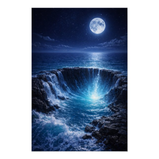 Pôster Moonlit Ocean Abyss – Mystical Fantasy Seascape (Frente)