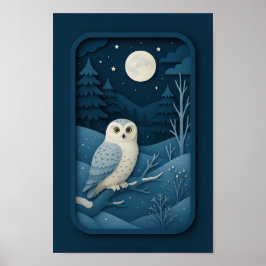 Poster Moonlit Owl in Snowy Forest
