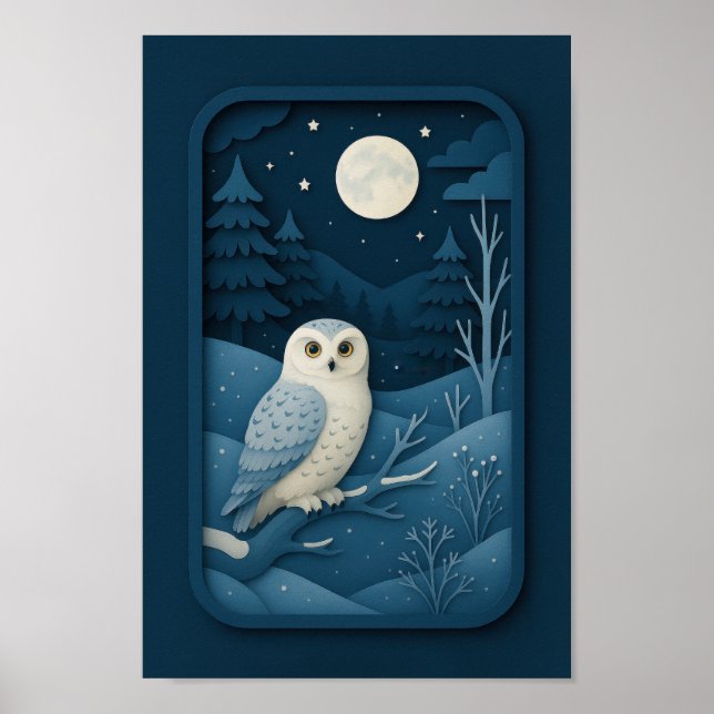 Poster Moonlit Owl in Snowy Forest (Frente)