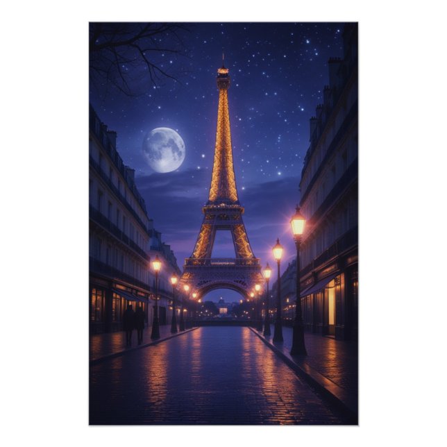 Pôster Moonlit Paris – Romantic Eiffel Tower Night Poster (Frente)