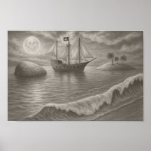 Moonlit Pirate Ship Drawing – Nautical Fantasy