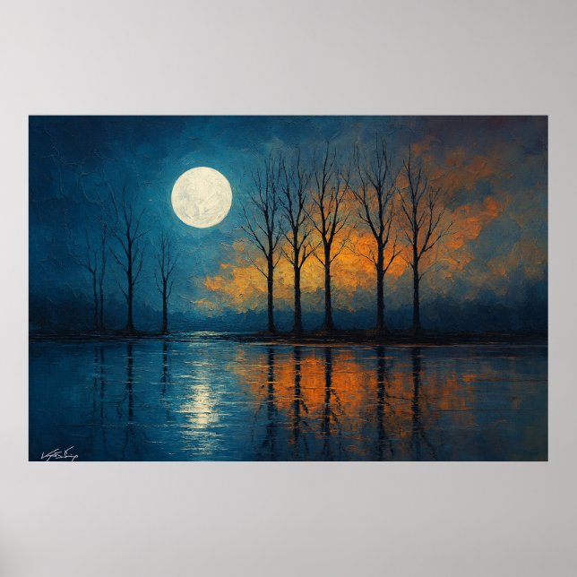 Poster Moonlit Reflections - Bare Trees (Frente)