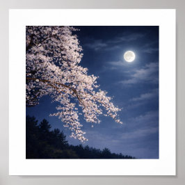 Poster Moonlit Sakura – Cherry Blossoms Under a Full Moon