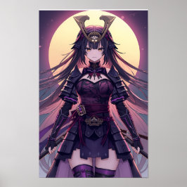 Poster Moonlit Samurai Shadow — Elegant Anime Warrior Gir