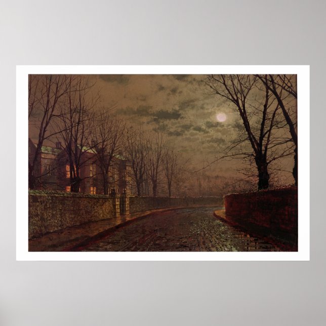Poster Moonlit Street Scene, 1882 (oil on canvas) (Frente)