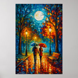 Poster Moonlit Stroll - Romantic Rain Walk