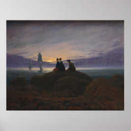 Poster Moonrise pelo mar (por Caspar David Friedrich)