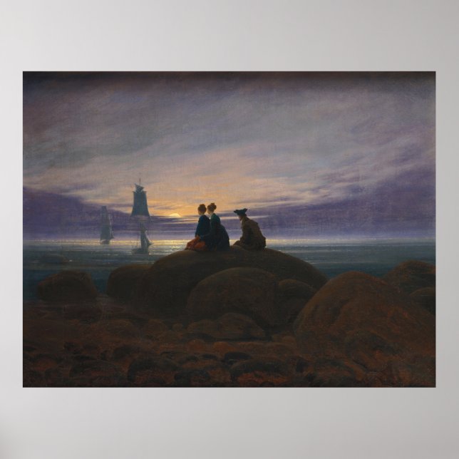 Poster Moonrise pelo mar (por Caspar David Friedrich) (Frente)