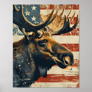 Poster Moose American Flag Vintage