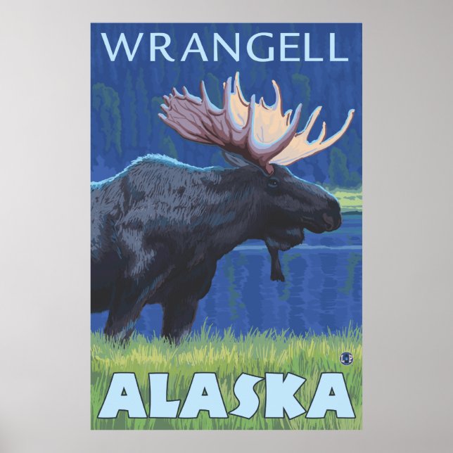 Poster Moose da Noite - Wrangell, Alaska (Frente)