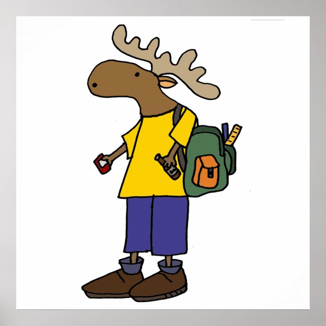 Poster Moose Engraçado com mochila de volta à escola (Frente)