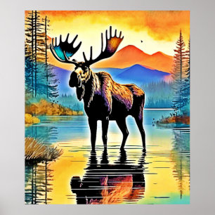Poster Moose Lake Sunset Majestade