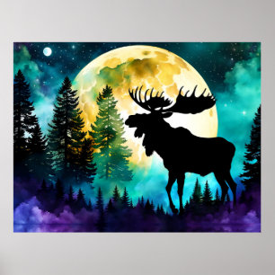 Poster Moose na lua de Cheio da floresta