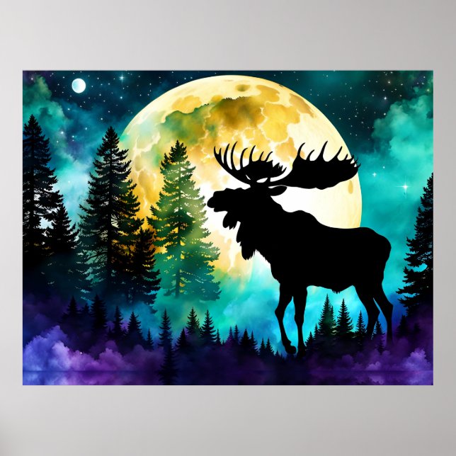 Poster Moose na lua de Cheio da floresta (Frente)