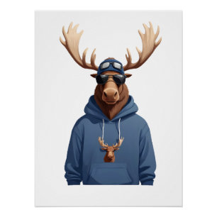 Pôster Moose Vestindo Hoodie Funny Legal Caráter Animal
