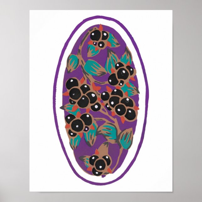 Poster Morango Botânico, Art Deco, Clipe floral Pequeno (Frente)