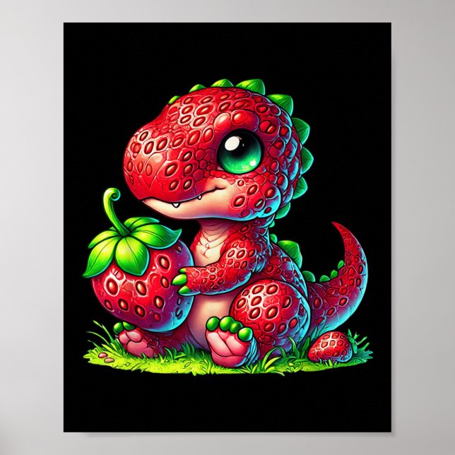 Poster Morango Cinto Fruta de Verão Dinossauro T Rex (Frente)