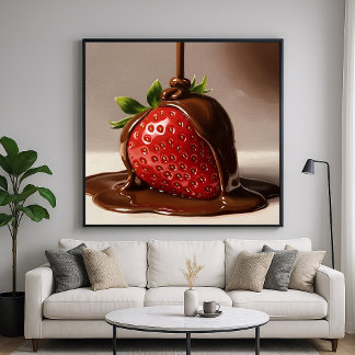 Poster Morango de Chocolate - Estilo de Pintura Detalhado