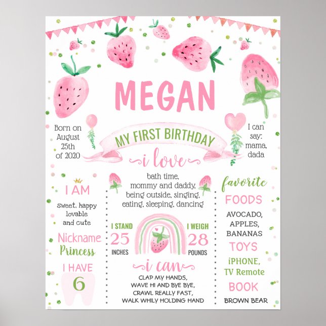 Poster Morango Doce Um Marco de Aniversário (Frente)