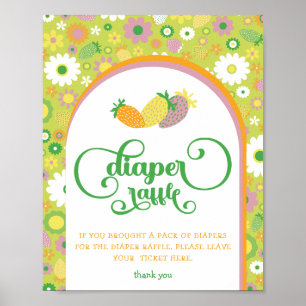 Poster Morango Fralda Floral Sinal de Raffle