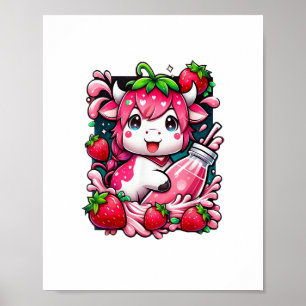 Poster Morango Vaca Kawaii Anime Morango Leite