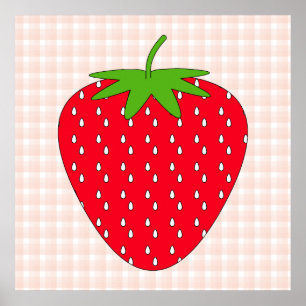 Poster Morango Vermelho na Gingham Check.