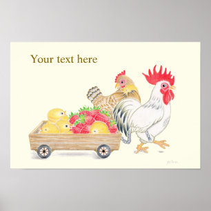 Poster Morangos de Família de Frango Personalizados Arte