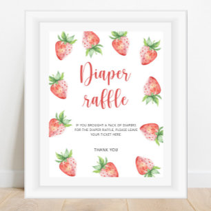 Poster Morangos em aquarela - rifa de fraldas