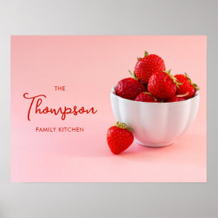 Poster Morangos em Foto Rosa Personalizada Família Cozinh
