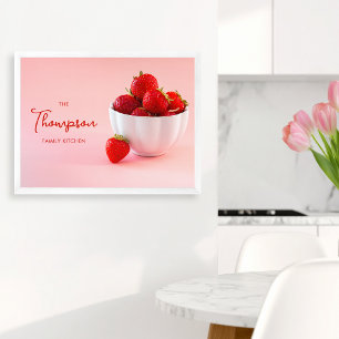 Poster Morangos em Foto Rosa Personalizada Família Cozinh