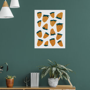 Poster Morangos orgânicos de Verão - laranja e verde