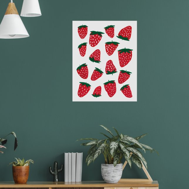 Poster Morangos orgânicos de Verão - vermelho e verde (Sala de Estar 1)