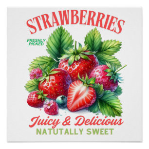 Pôster Morangos Suculentos & Deliciosos Arte de Frutas Vi