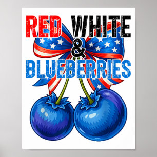 Poster Morangos Vermelhos Brancos Azul Engraçado Patrióti